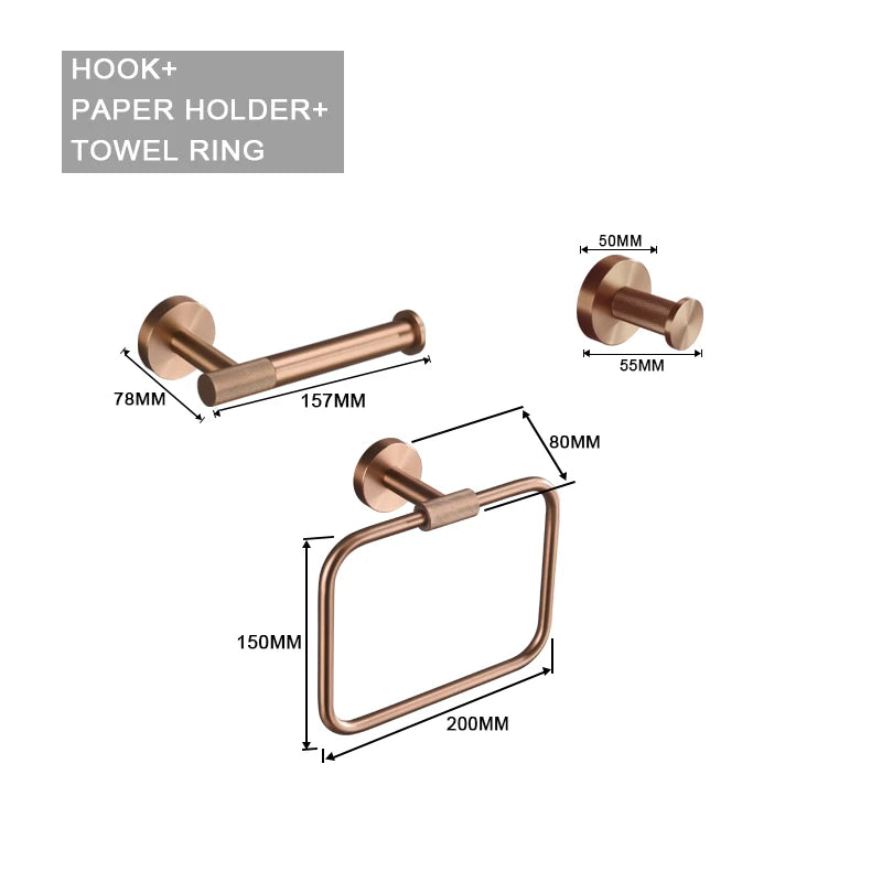 Brushed Rose Gold Brass Knurling Toilet Brush Holder