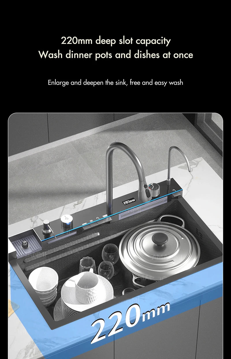 304 Stainless Steel Waterfall Sink Large Slot Integrated
