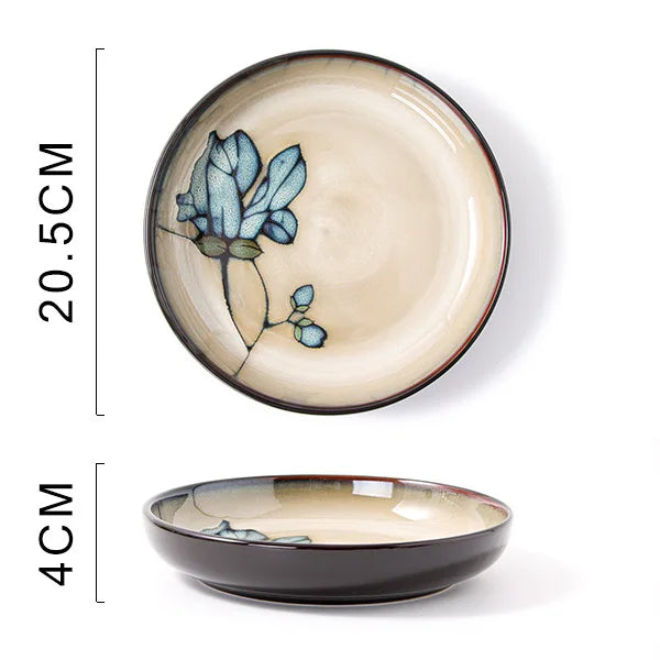 Ceramic Hand-Painted Flowers Creative Dish Plate Japanese
