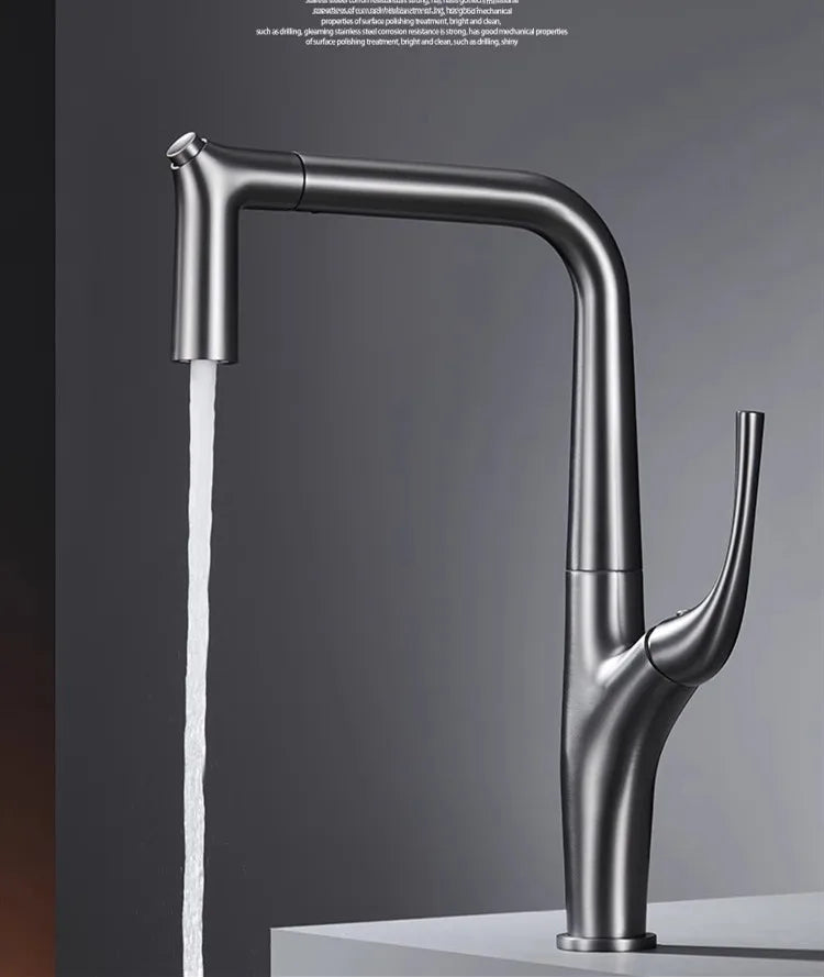 Brushed Gold Pull Out Faucet Tap Brass Crane