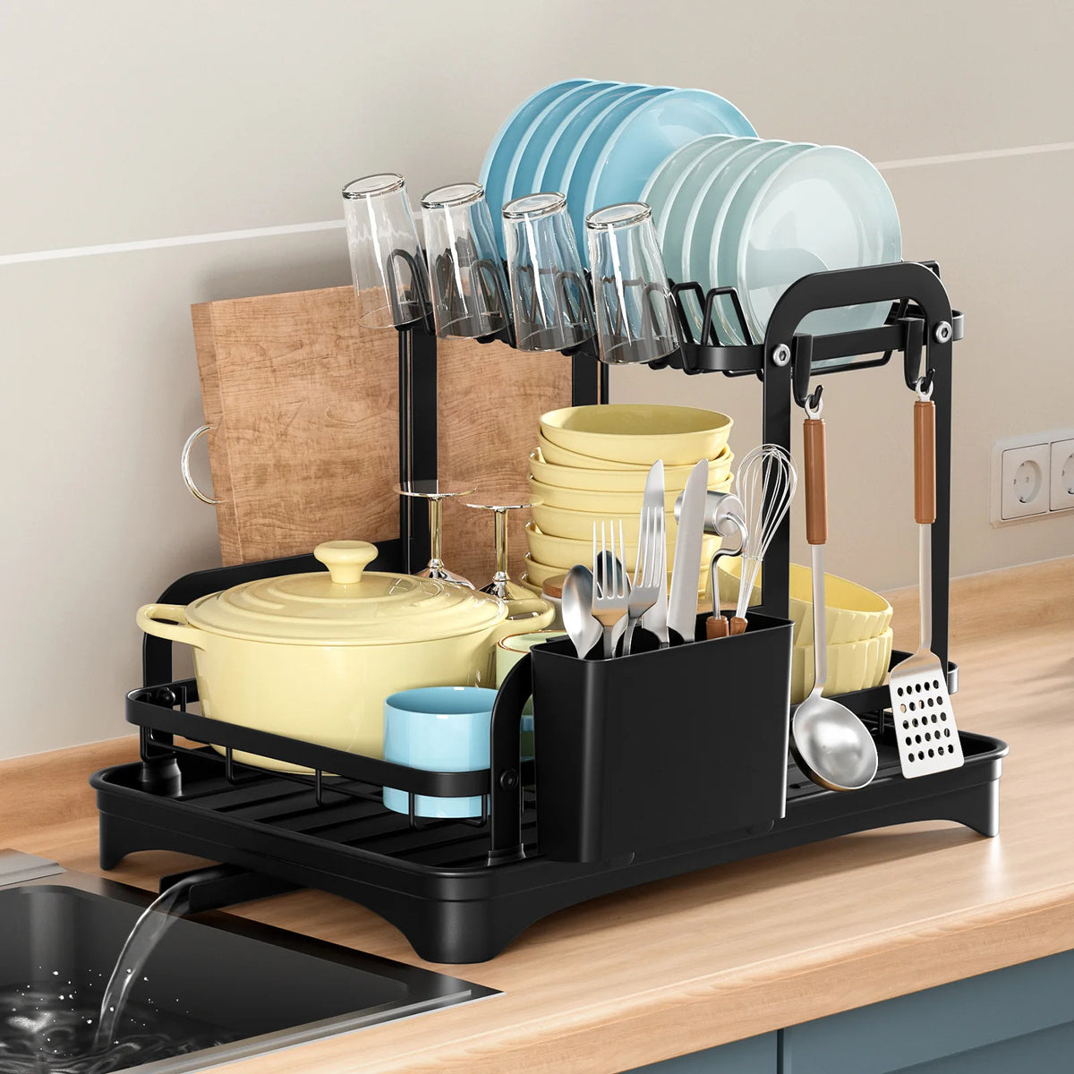 Tier Dish Bowl Drainer Storage Rack Organizer Drain