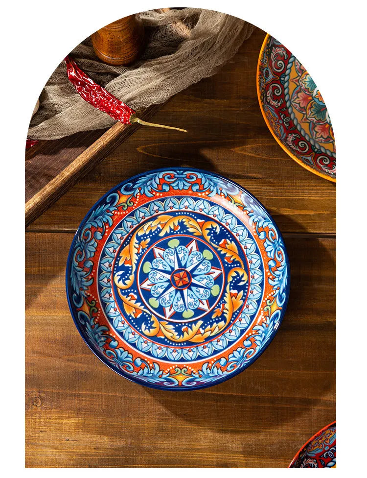 Bohemian Deep Ceramic Plate Dinnerware High-Quality Appearance
