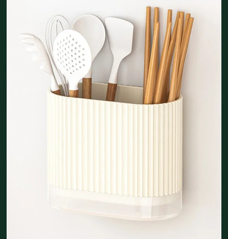 Wall Mount Chopsticks Holder Drain Dry Utensil Organizer
