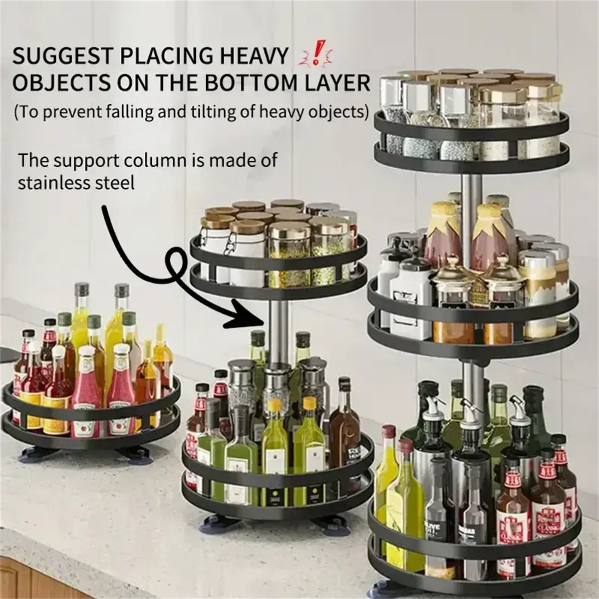 360 Rotatable Spice Storage Turntable Organizer Rack Seasoning