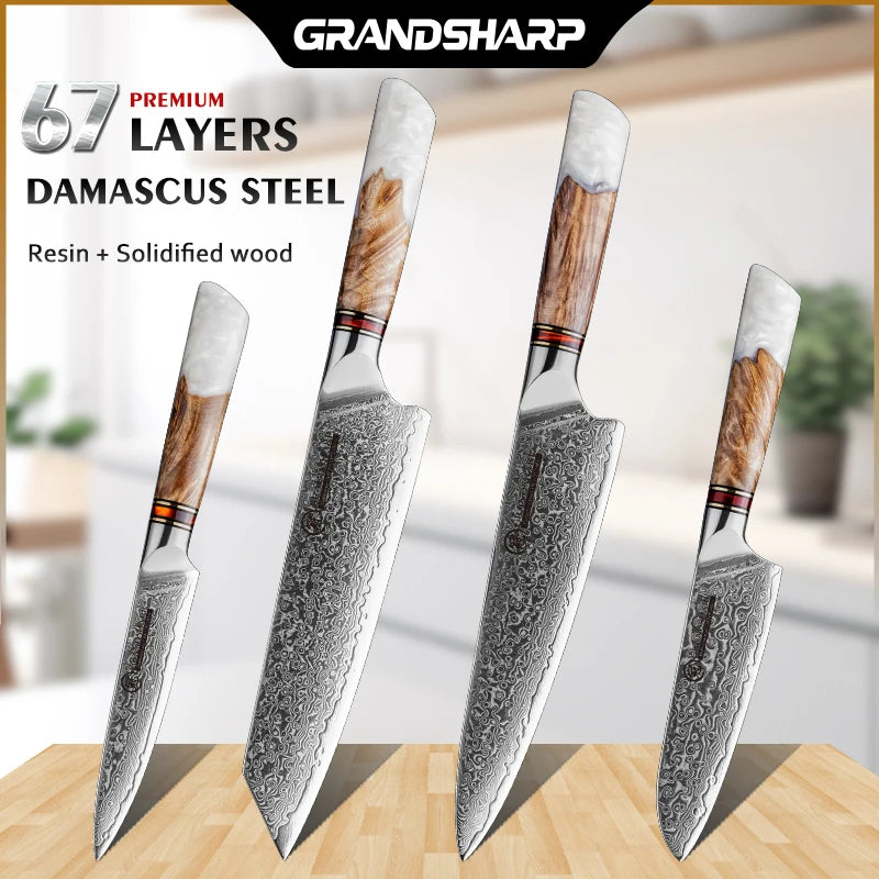 Grandsharp 1-4 Pieces Knife Damascus Steel 10cr15c0mov Steel