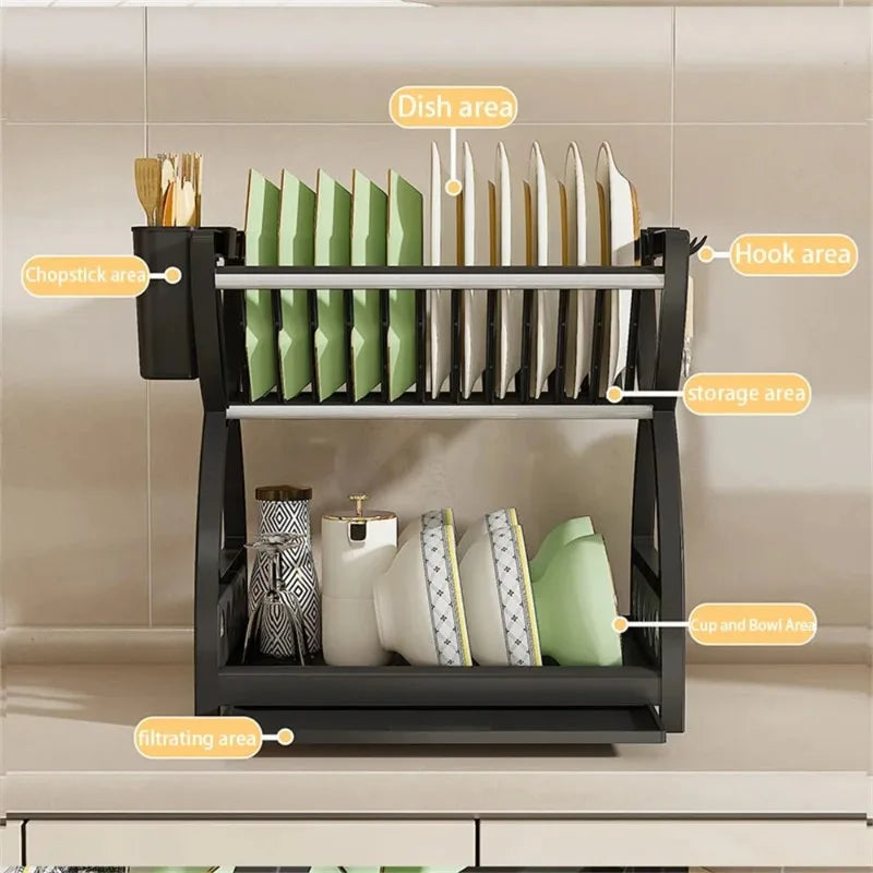 Stainless Steel Tier Dish Drying Rack Organizer Bowl