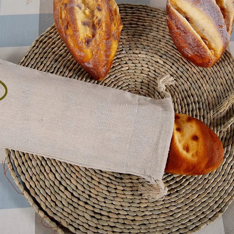 Linen Bread Bags Reusable Drawstring Organizer Homemade Artisan