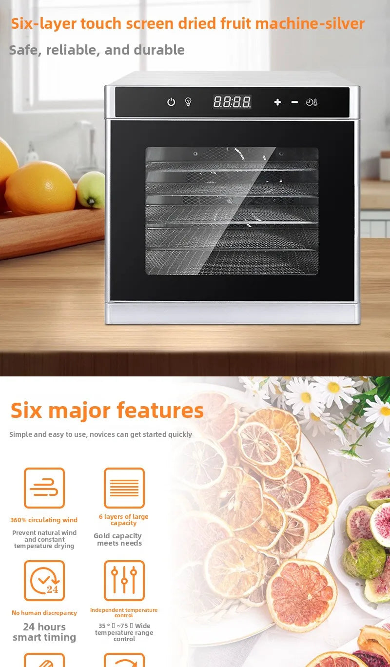 6-Layer Stainless Steel Food Dehydrator Machine Adjustable