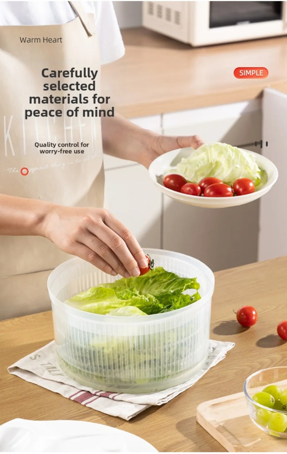 White Vegetable Dehydrator Salad Spinner Dryer Fruit Lettuce