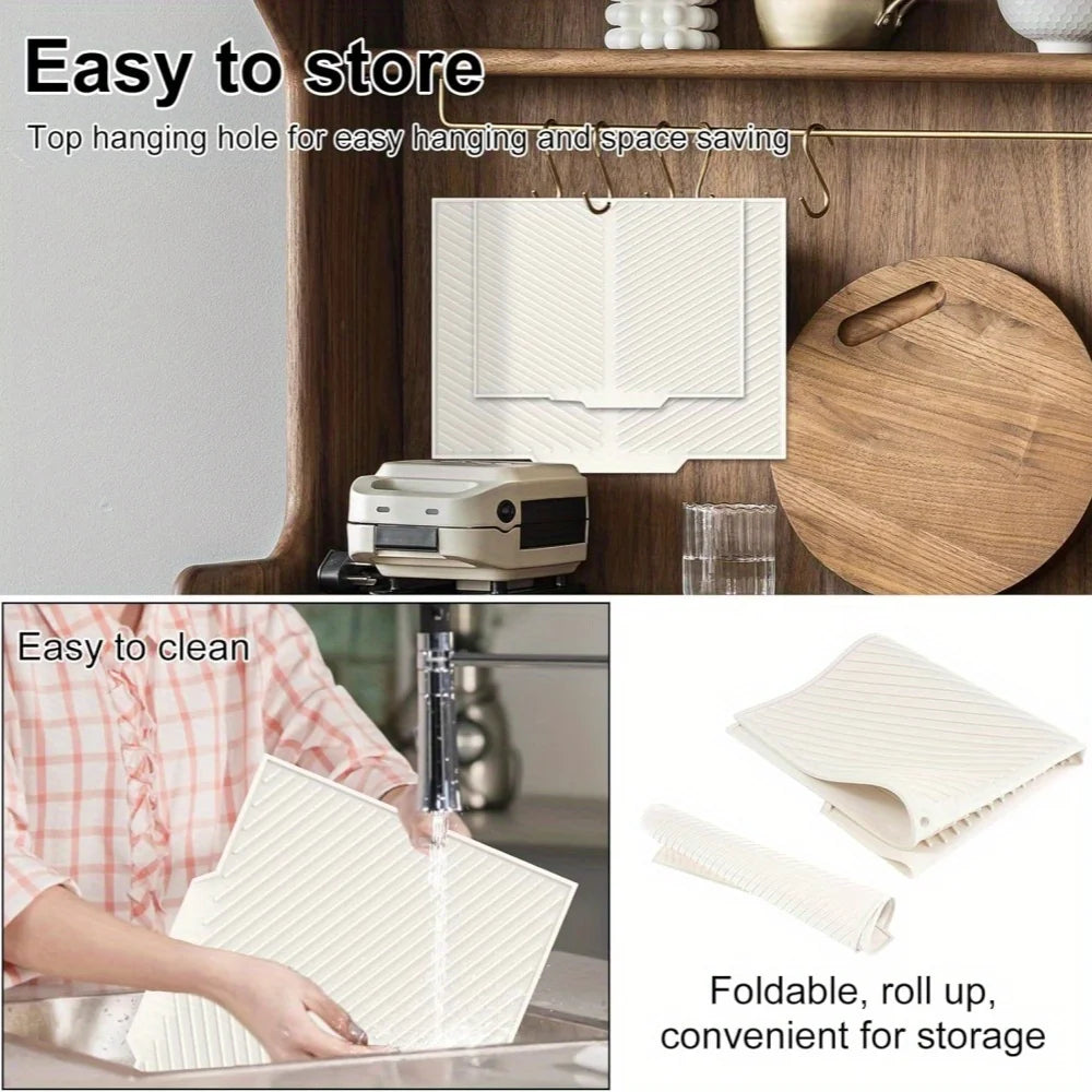 Leeseph 1pc Silicone Dish Drying Mat Collapsible Quick-Drying