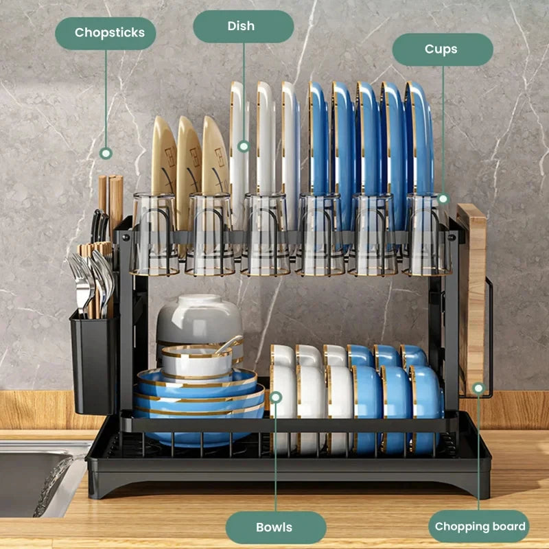 Space Saving Double Tier Dish Drying Rack Rust