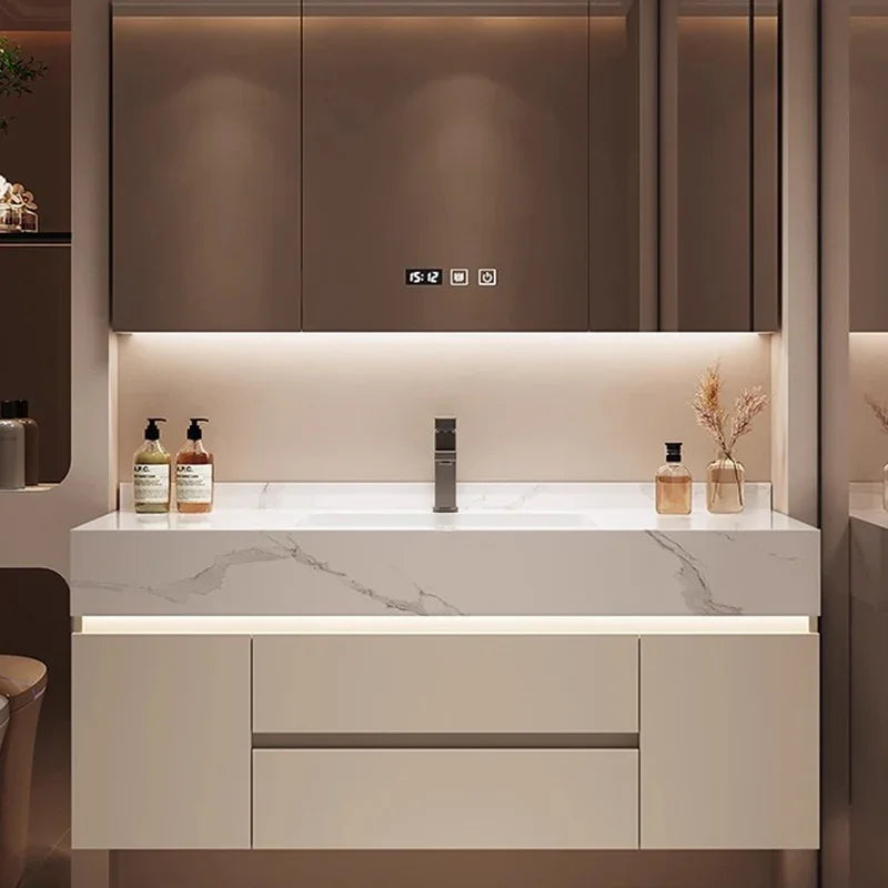 Partitions Storage Bathroom Cabinet Organizer Mirror Wall Shelves