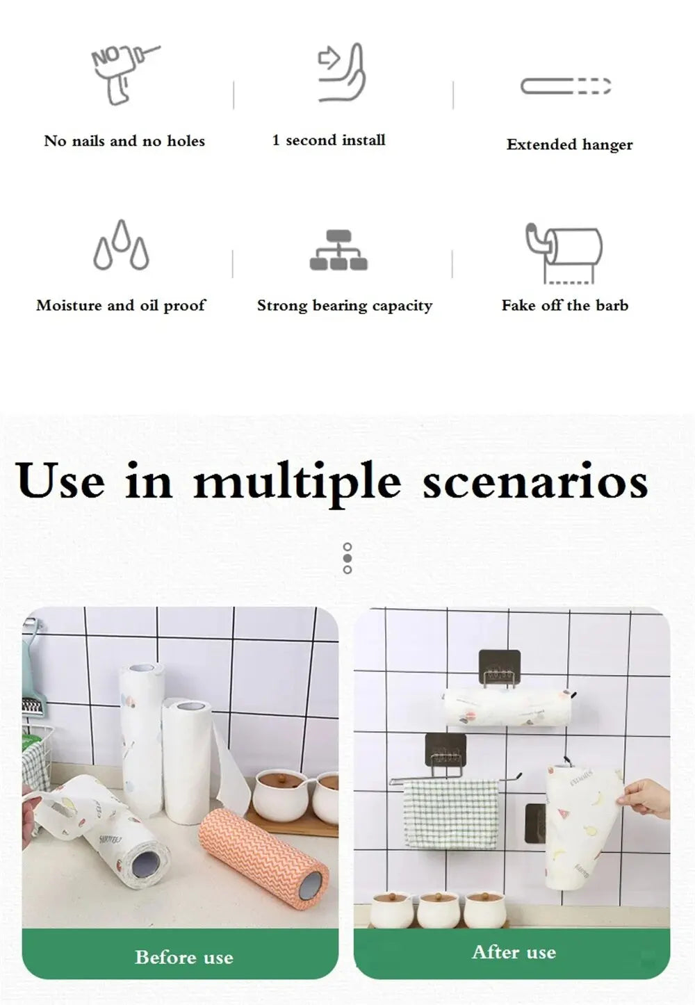 2pcs Paper Towel Holder Adhesive Toilet Paper Rack