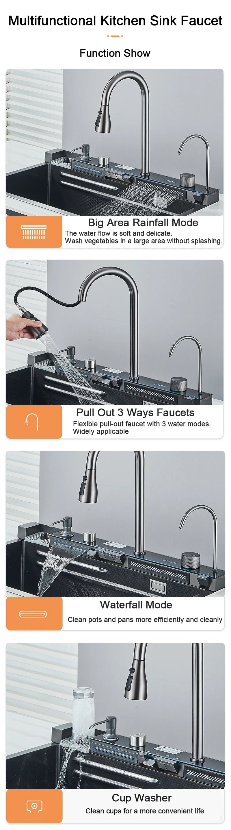 Stainless Steel Sink Faucet 75 45cm Large Bowl