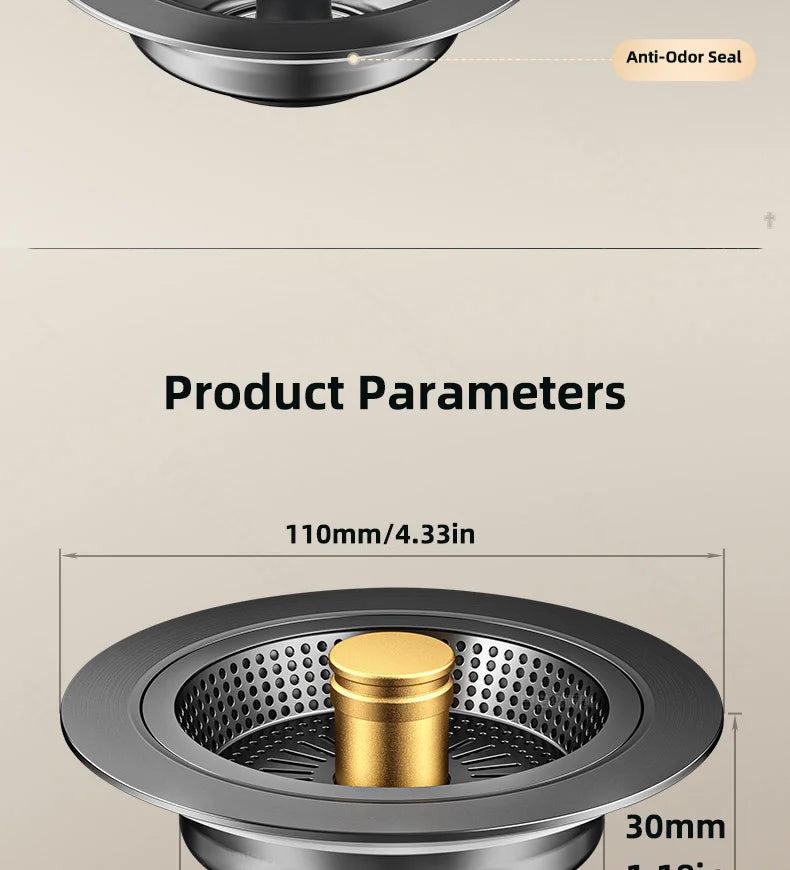Universal Sink Strainer Stainless Steel Pop-Up Drain Plug