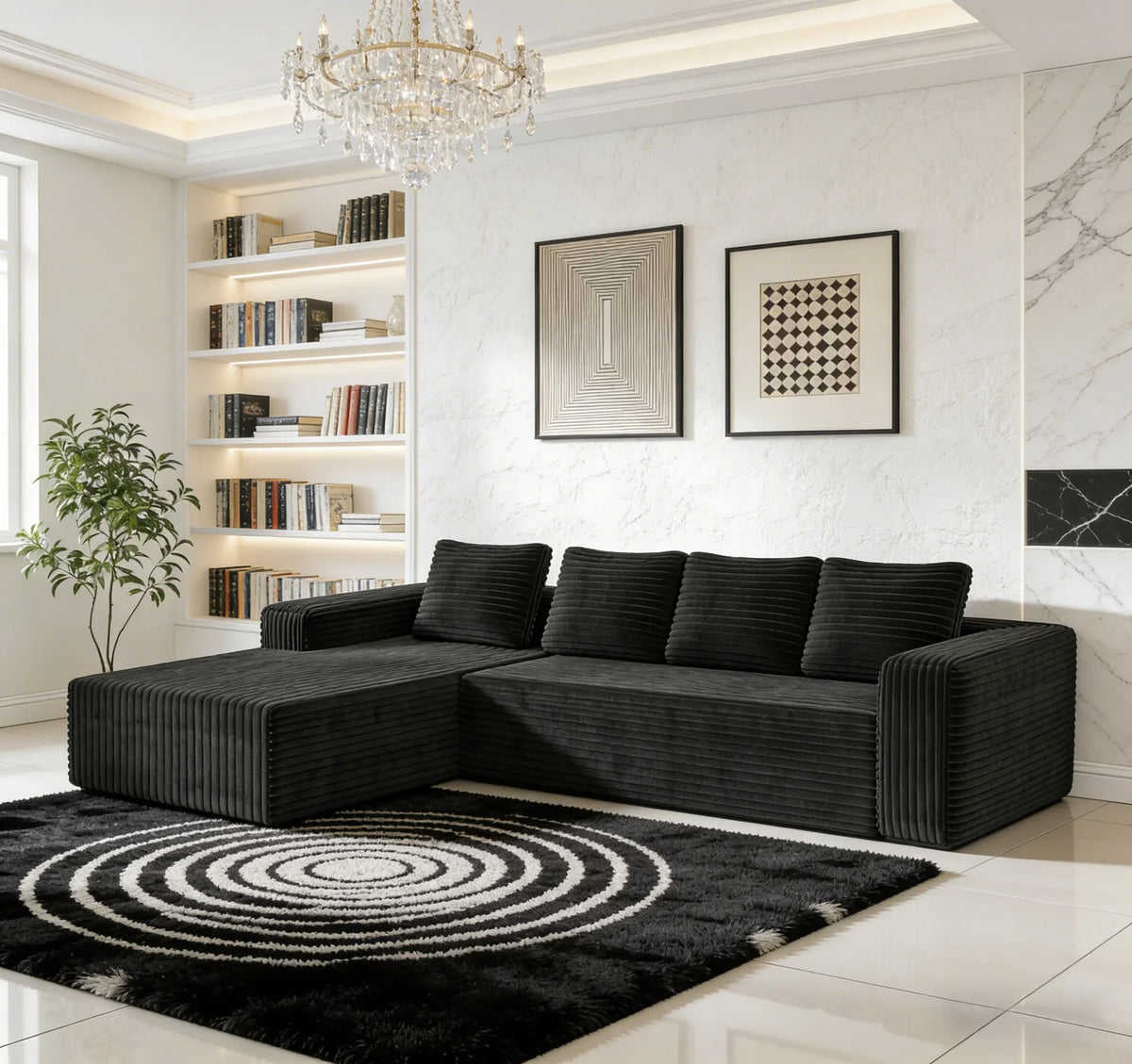 Modular Sofa Chaise Longue Soft Corduroy Fabric High-Density