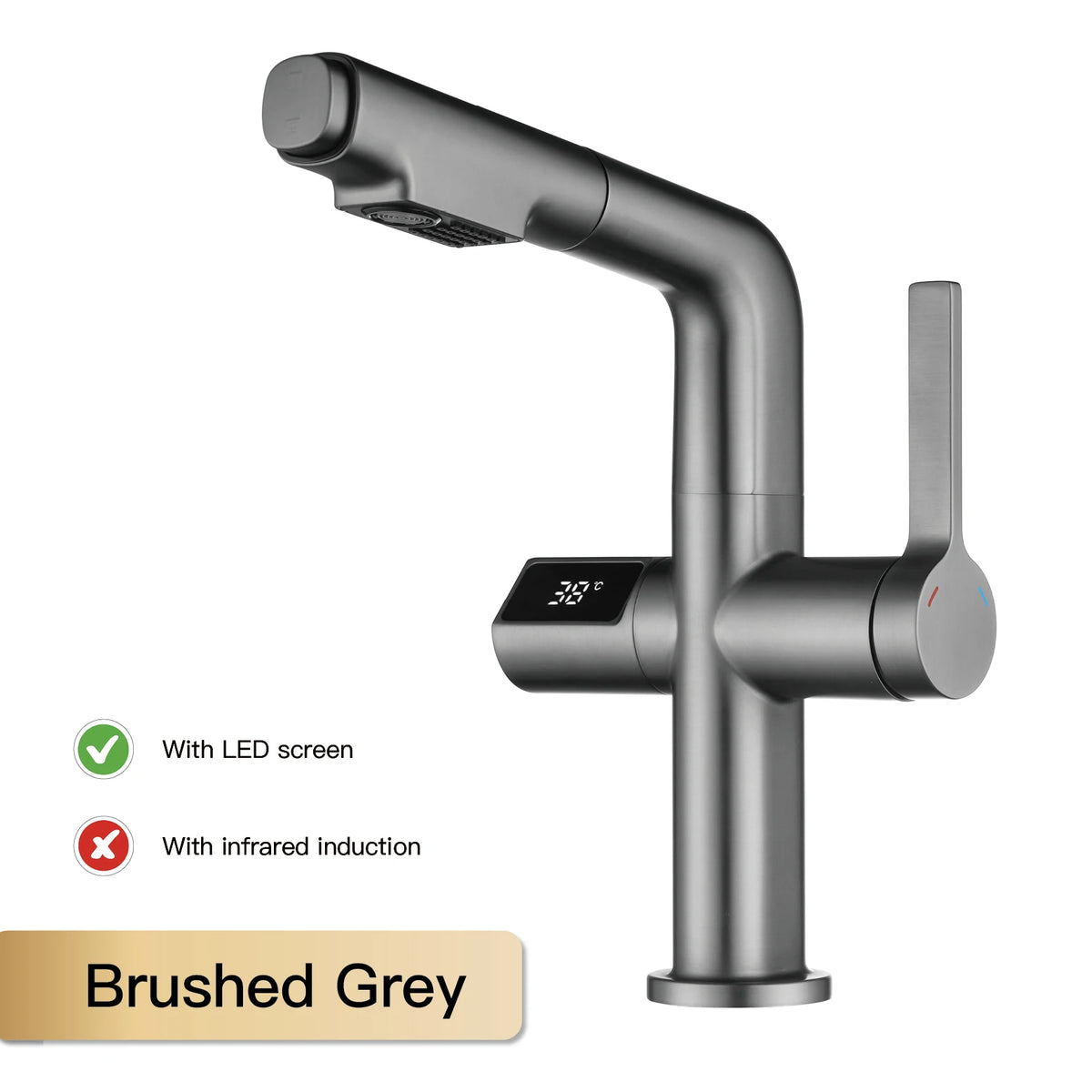 Light Luxury Gun Gray Brass Faucet Digital Display