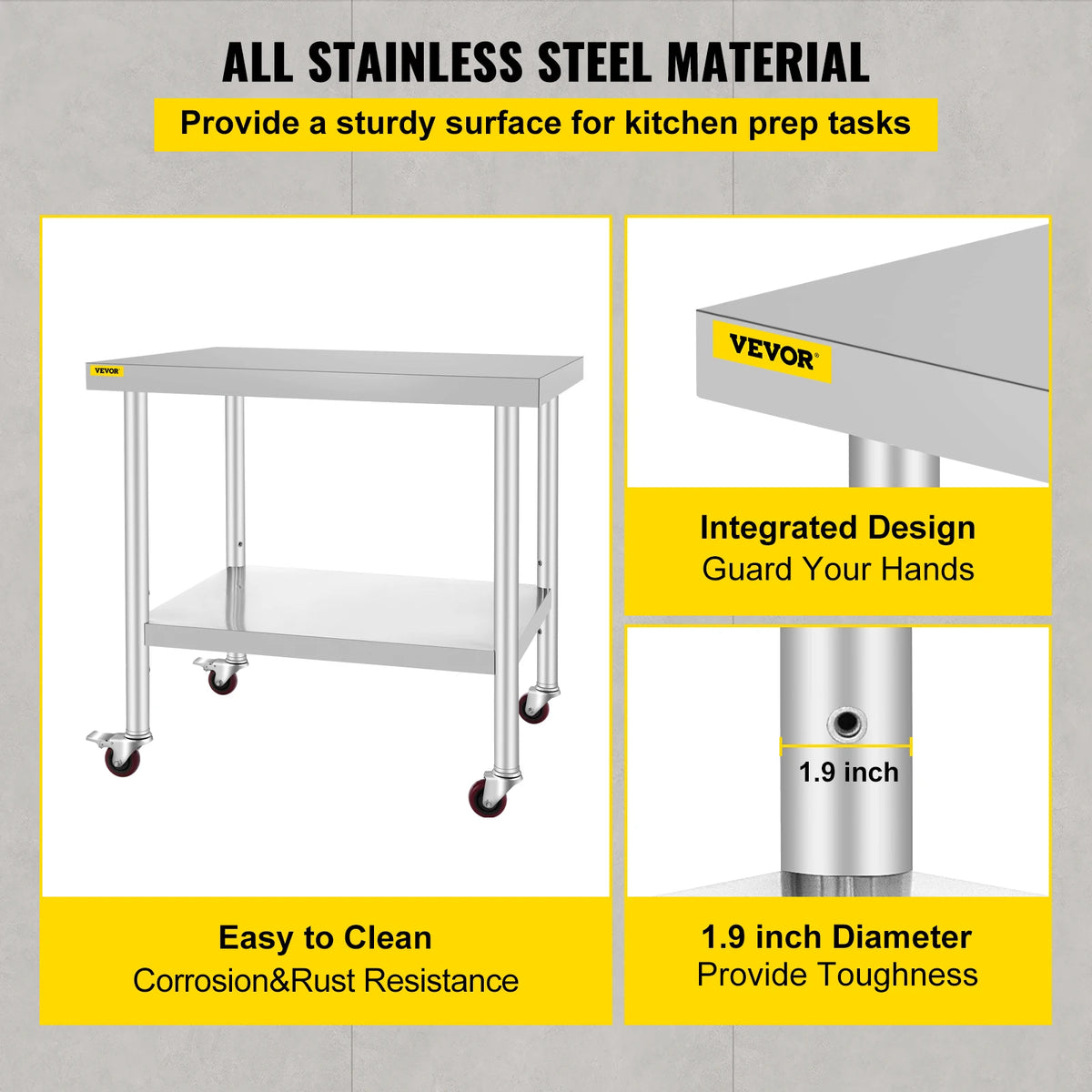 Succebuy Stainless Steel Prep Table Caster Wheels &