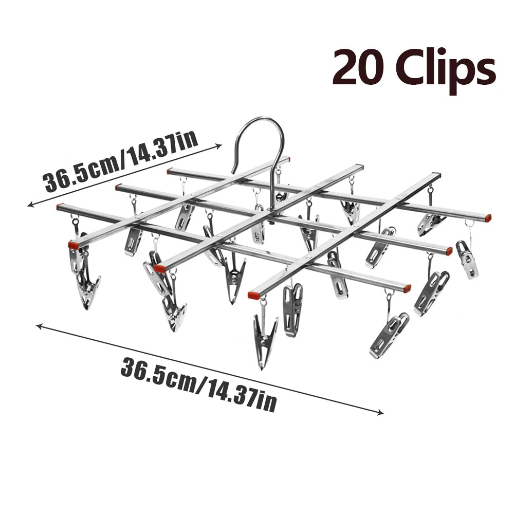 20/35 Clips Folding Drying Rack Stainless Steel Windproof