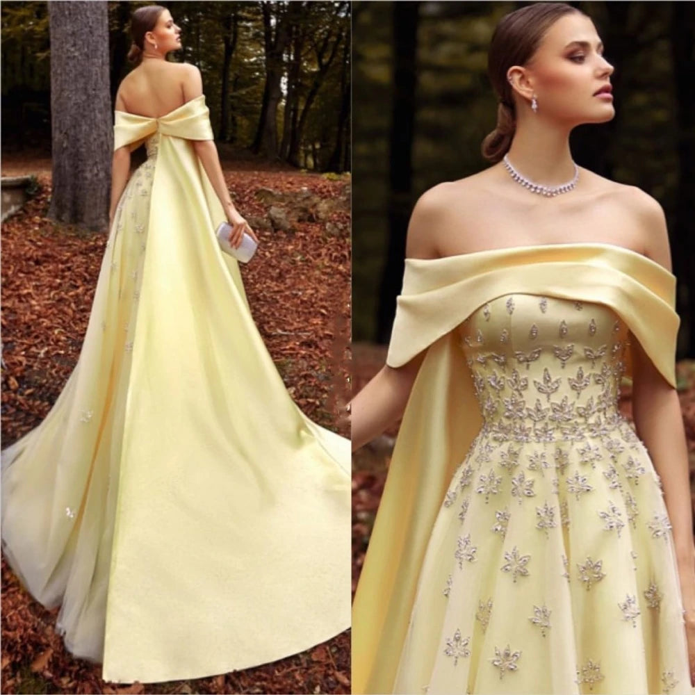 Customized Exquisite Off-The-Shoulder Ball Gown Sweep/Brush Es
