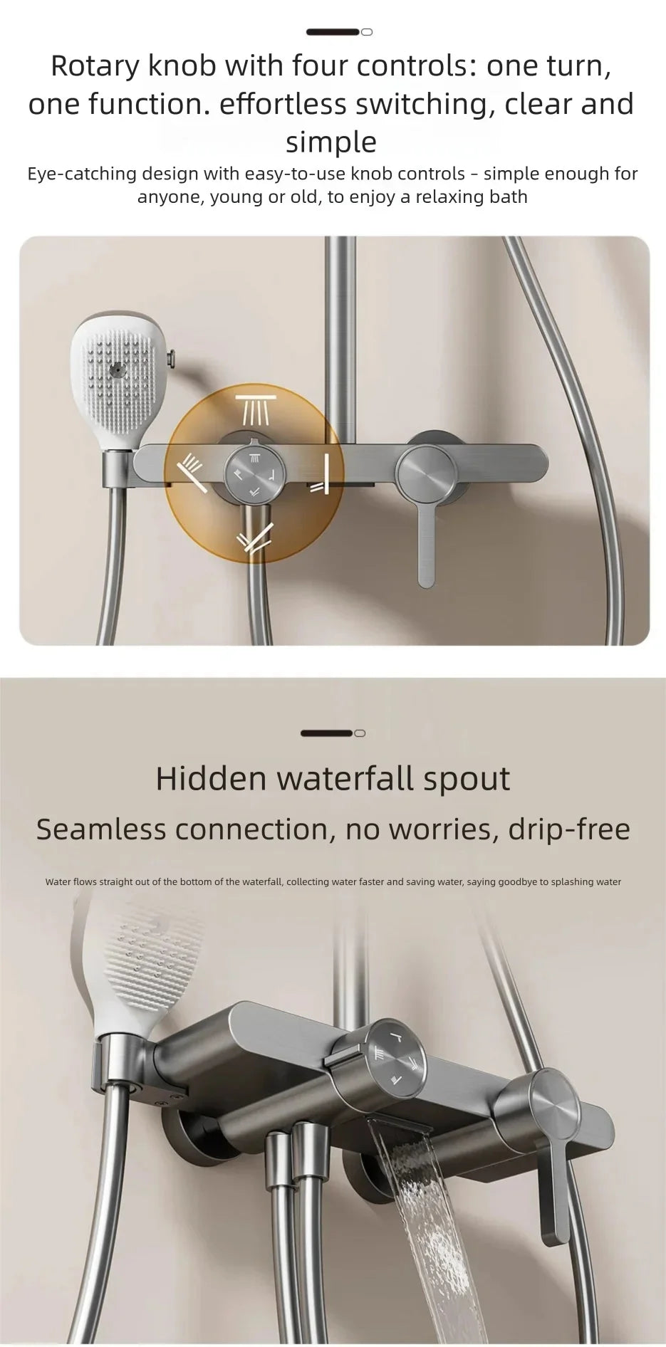 Bathroom Aluminum Gunmetal Gray Shower Silicone Brush Head