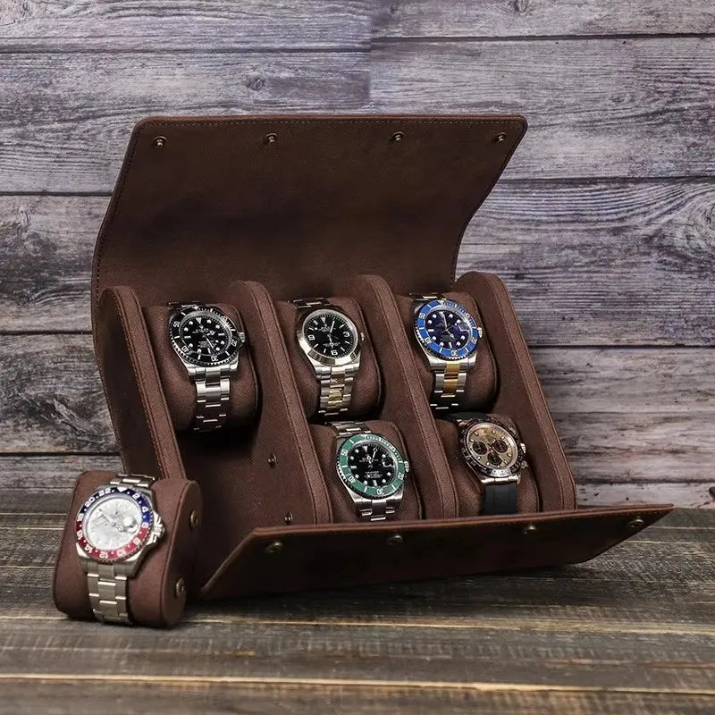 Vintage Leather Watch Box Organizer Men Travel Storage