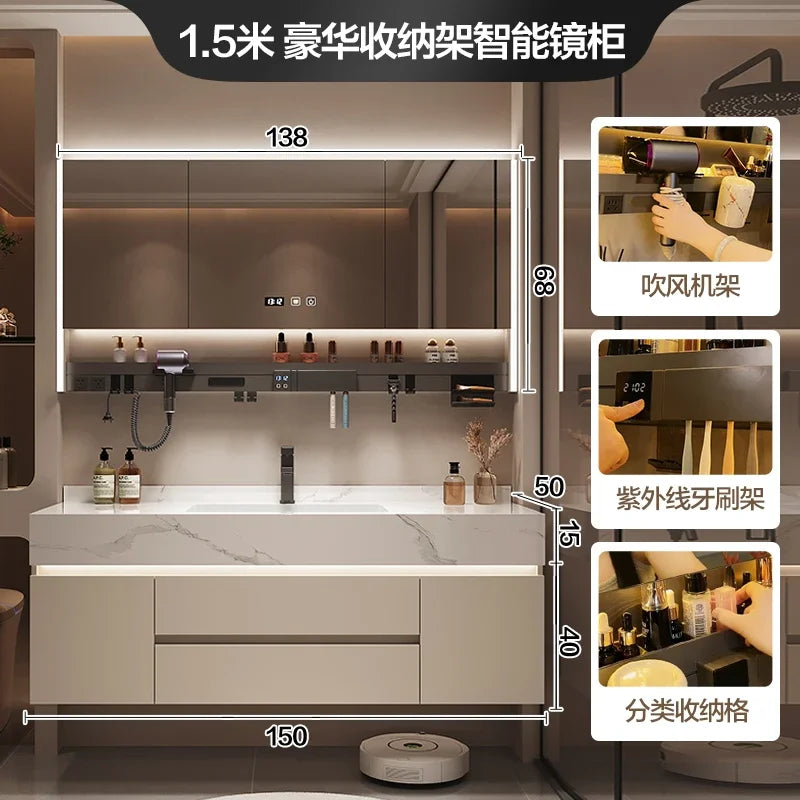 Partitions Storage Bathroom Cabinet Organizer Mirror Wall Shelves