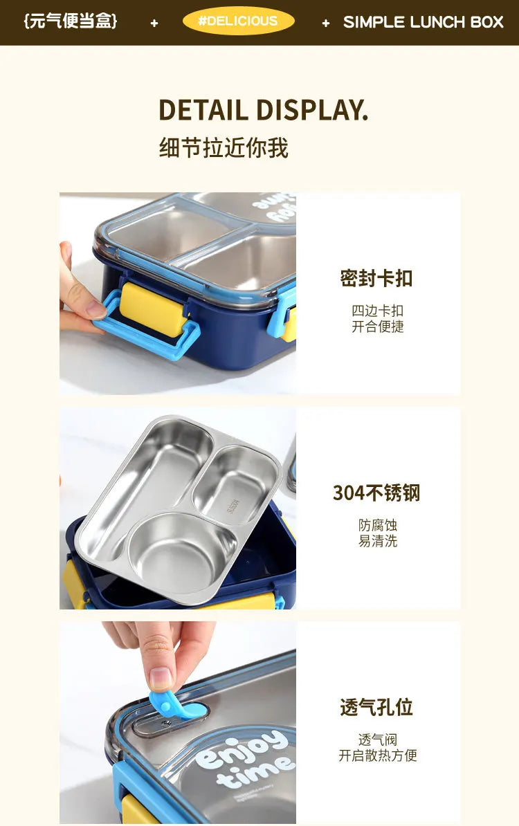 304 Stainless Steel Divided Lunch Box Fork Multi-Compartment