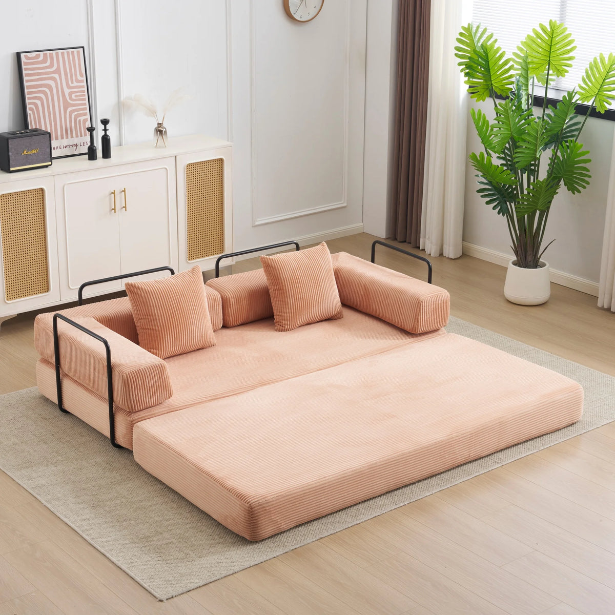 Corduroy Convertible Sofa Bed 2-In-1 Floor Sofa &
