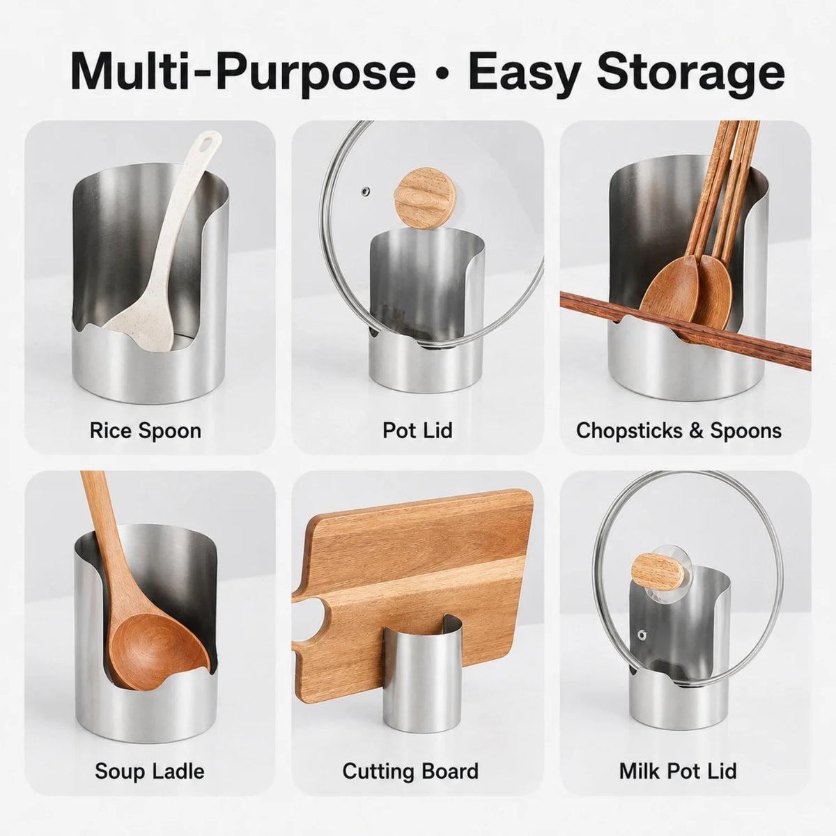 3pcs Stainless Steel Pot Lid Utensil Holder Multipurpose