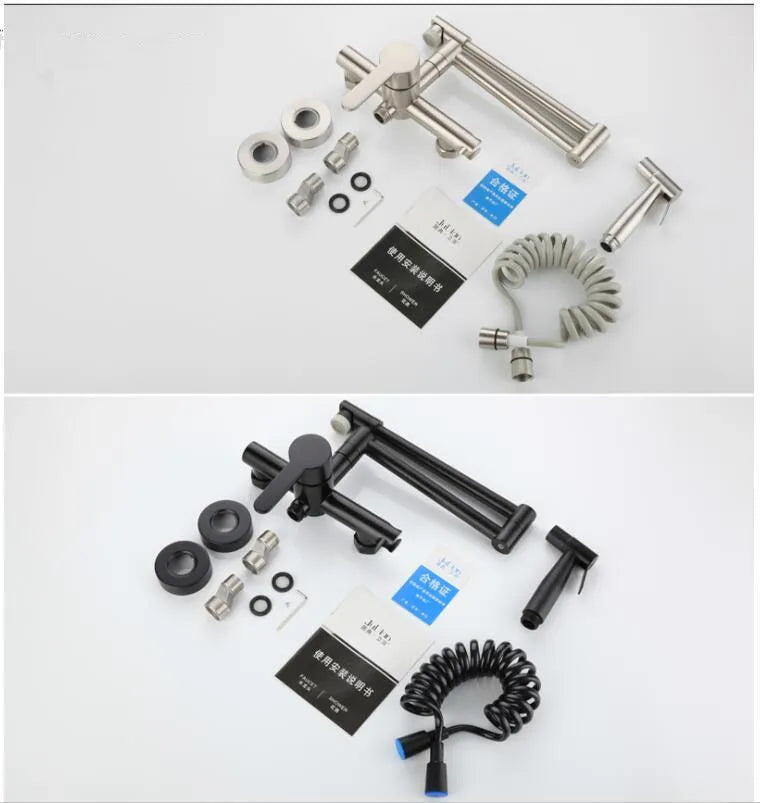 Black Sink Mixer 304 Sus Wall Mounted Foldable