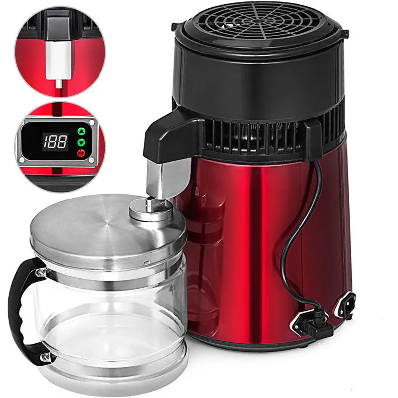 Water Distiller W/ Glass Container 750w 1gal/4l Capacity