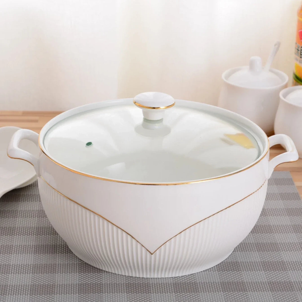 Ceramic Soup Pot White Round Nordic Phnom Penh
