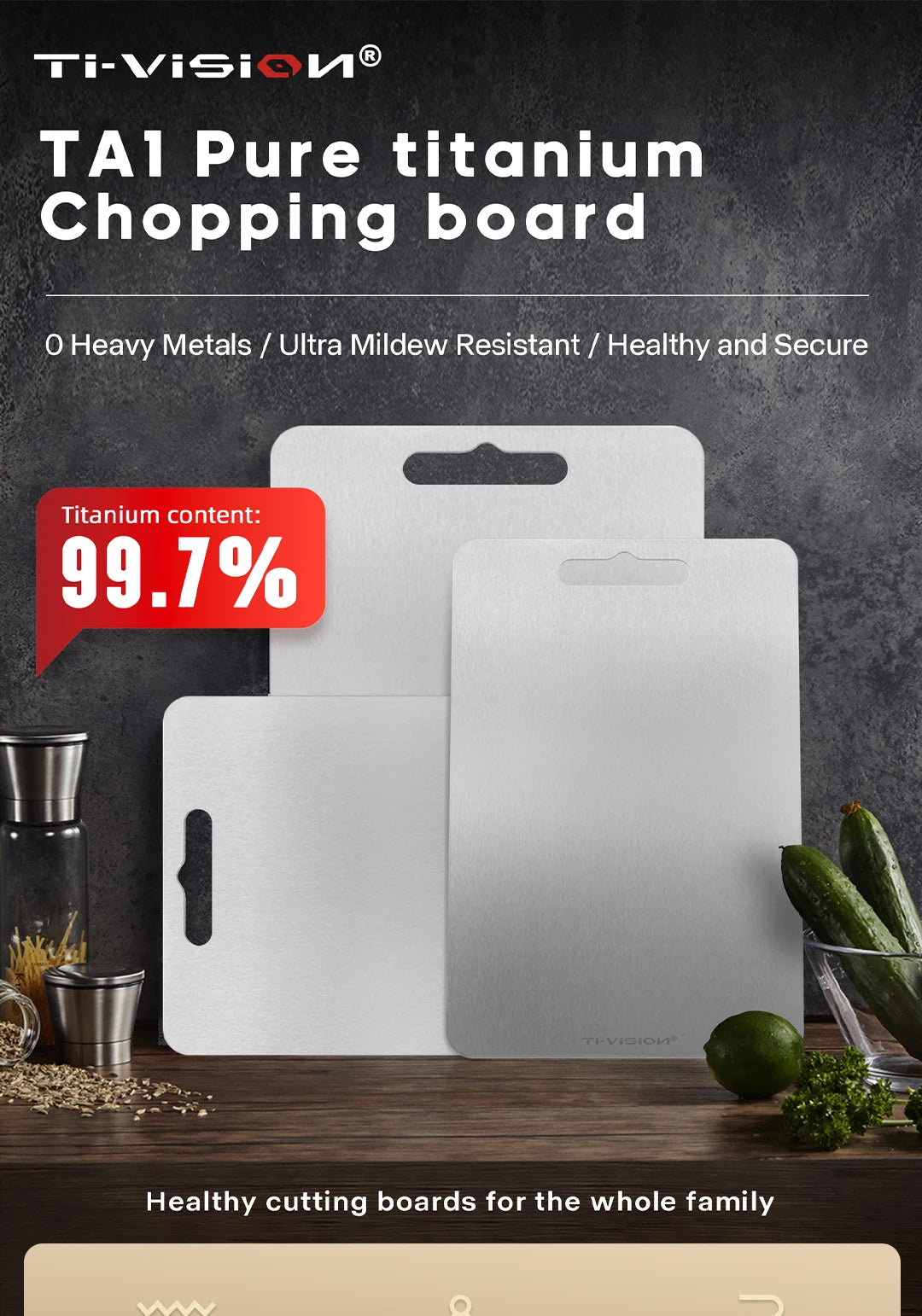 Food Grade Pure Titanium Cutting Board - Antibacterial