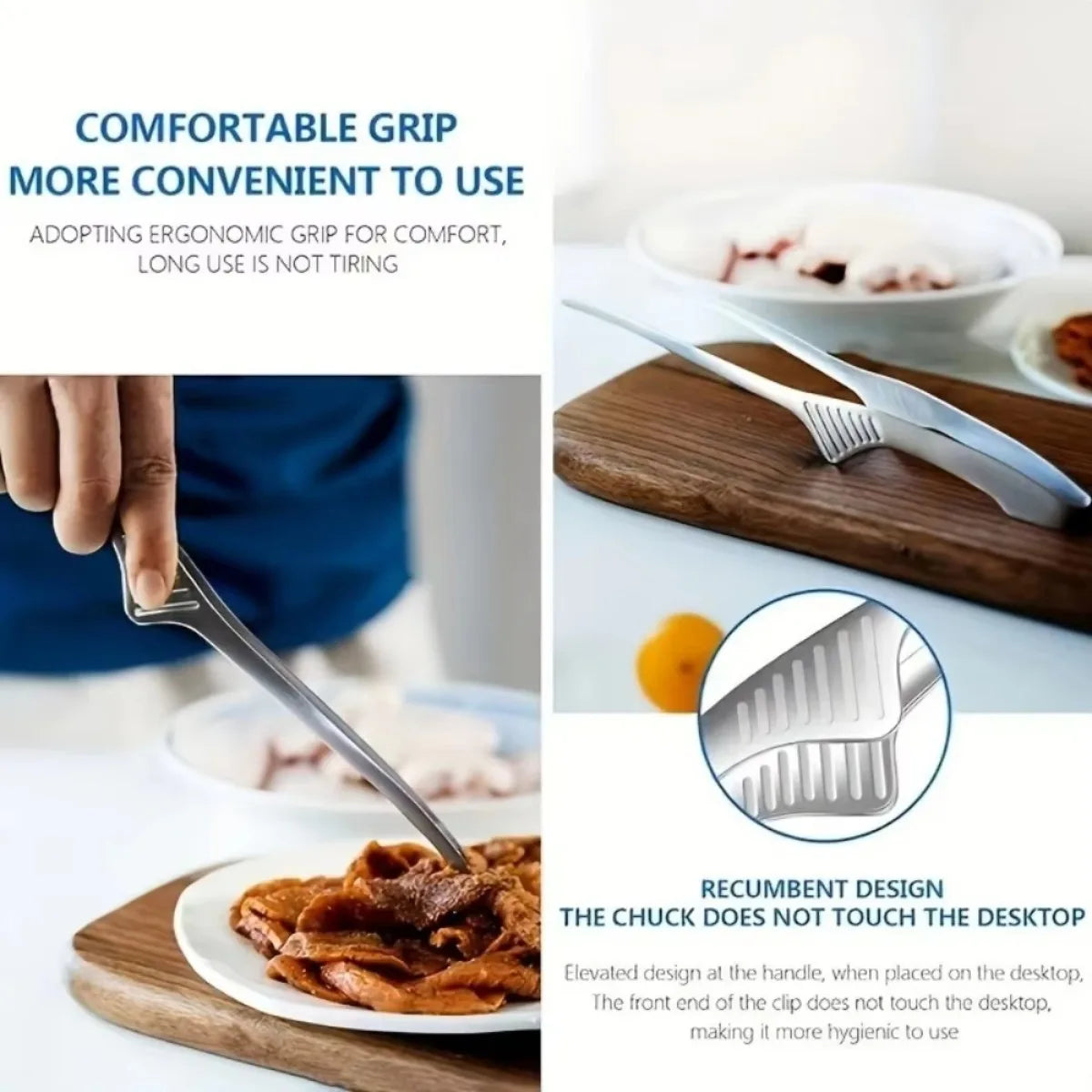 Silver Stainless Steel Bbq Tongs Non Slip Easy