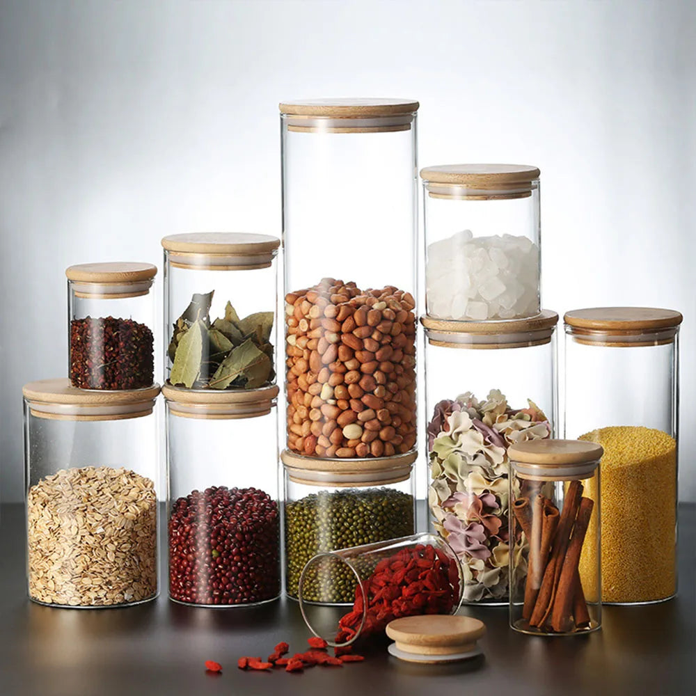 4/8pcs 250ml 500ml 1000ml Glass Jar Bamboo Lid