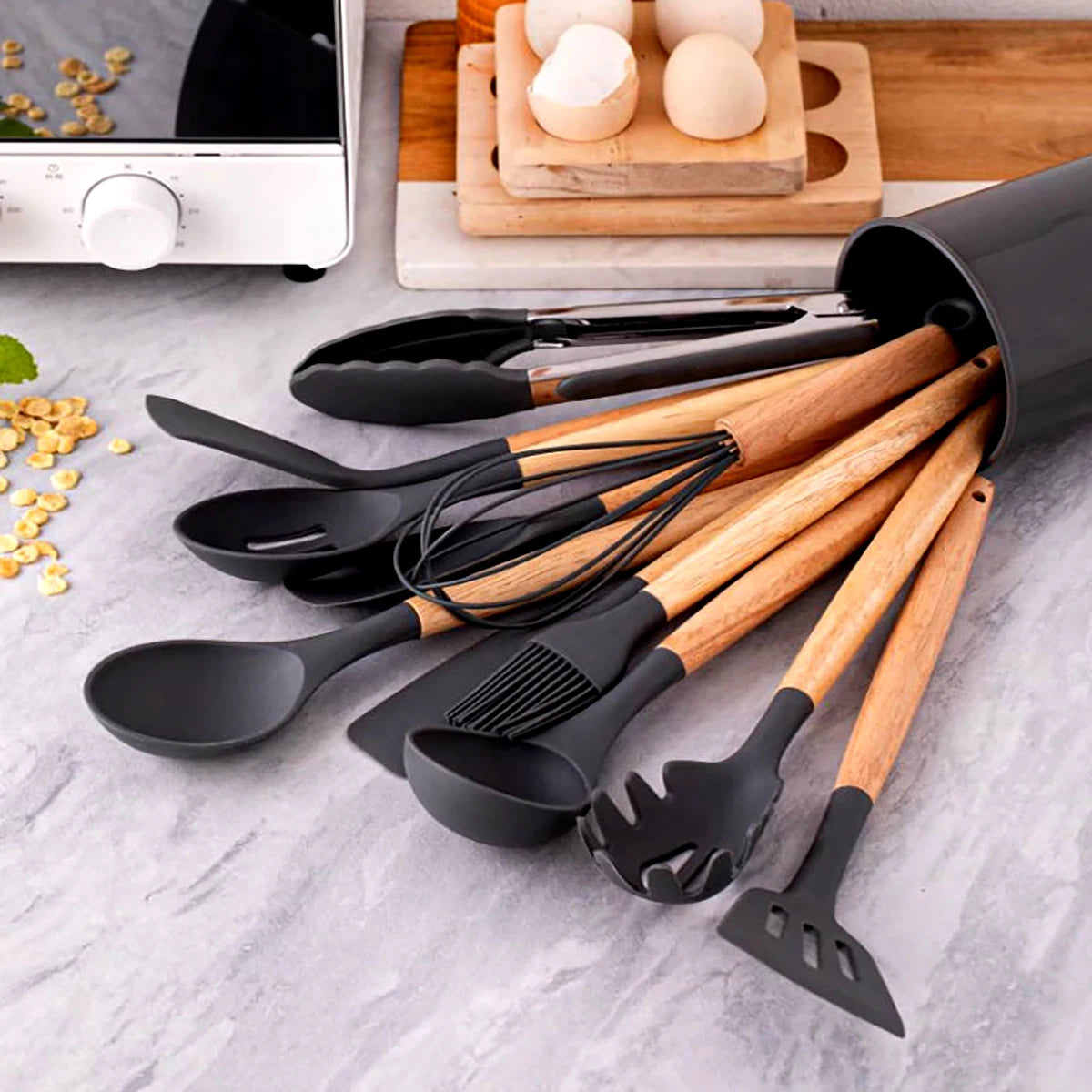 12pcs Silicone Cooking Utensils Non-Stick Cookware Black Cuisine