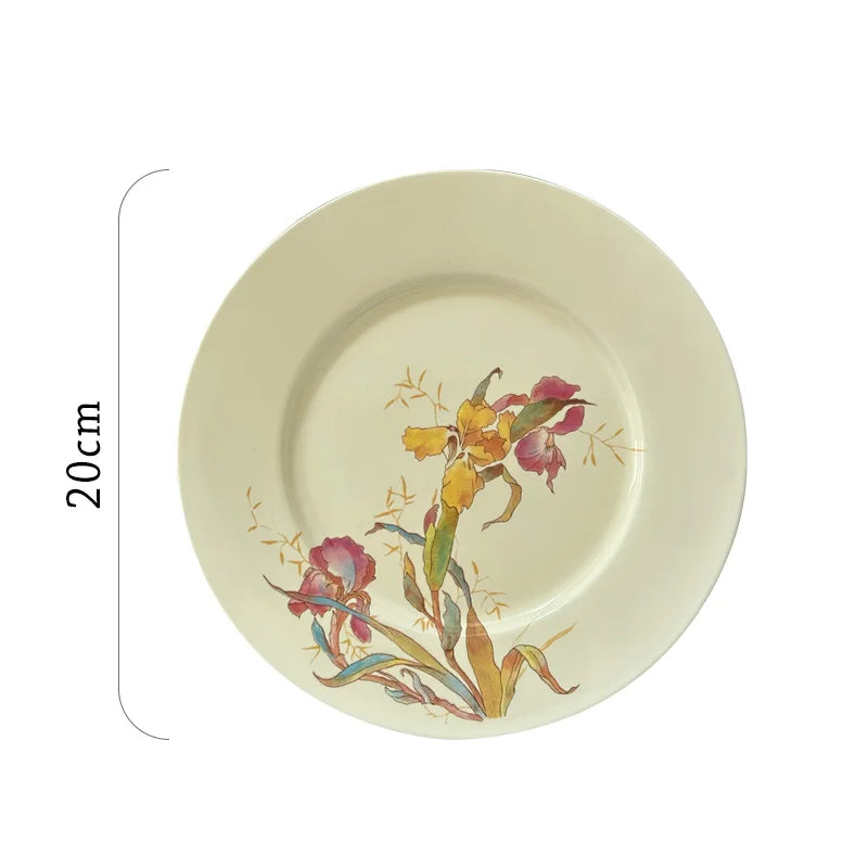 Ceramic Dinner Plate French Iris Dessert Bowl Dishes