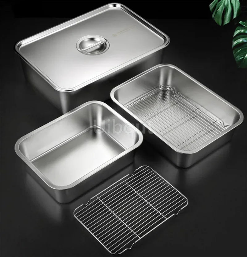 Thicken Stainless Steel Serving Tray Lid Rectangle Metal