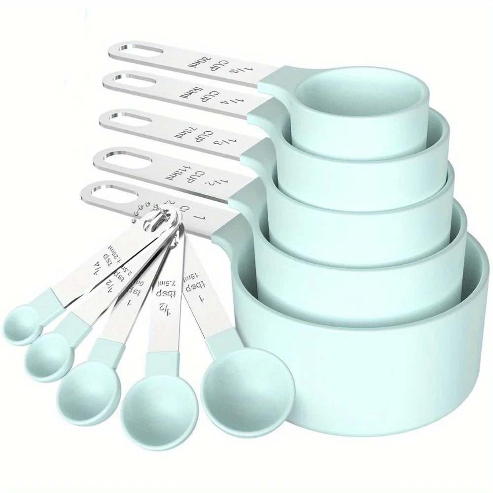 10 Measuring Cups Spoons Stainless Steel Handle Stackable