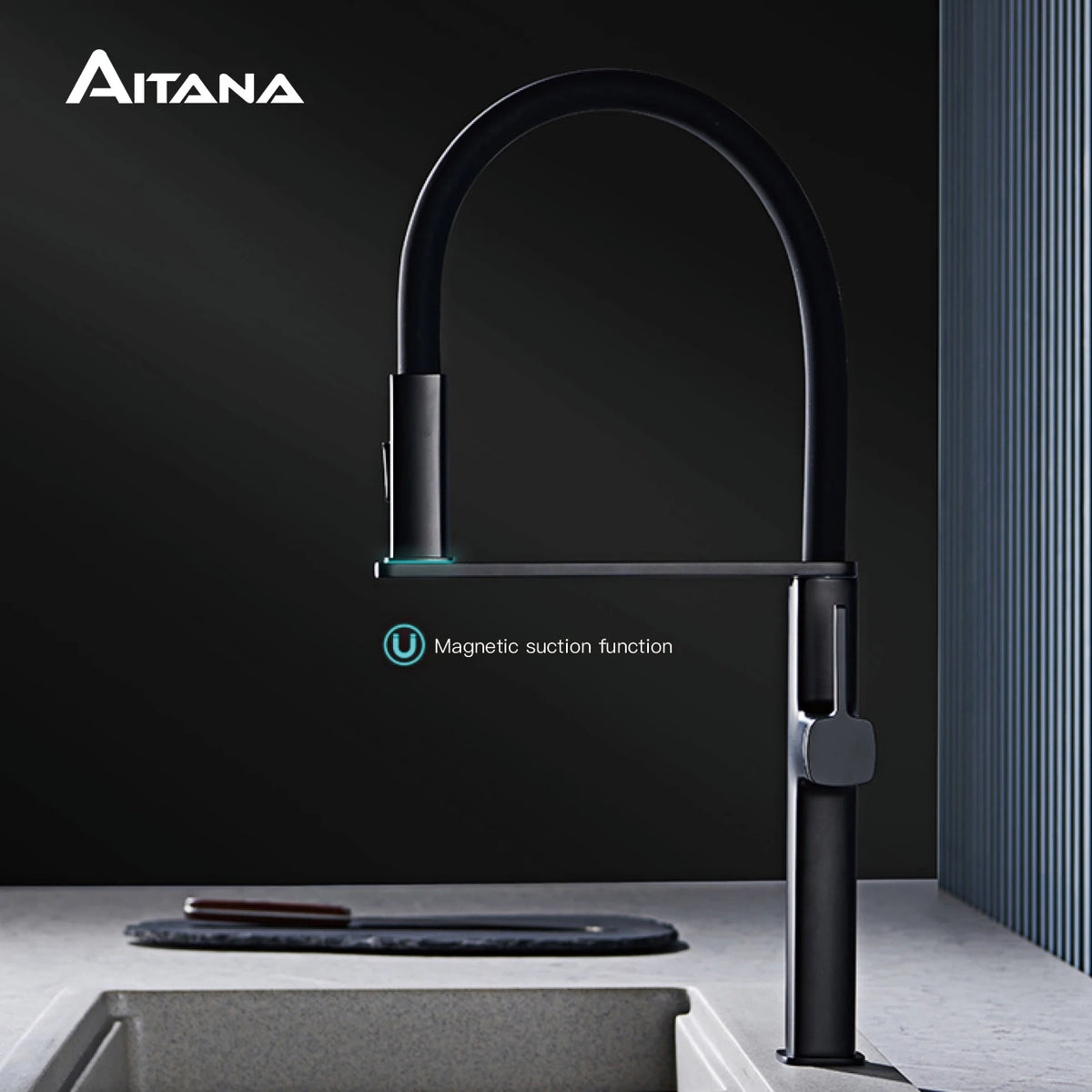 Luxury Black Brass Faucet Simple Design Magnetic Suction