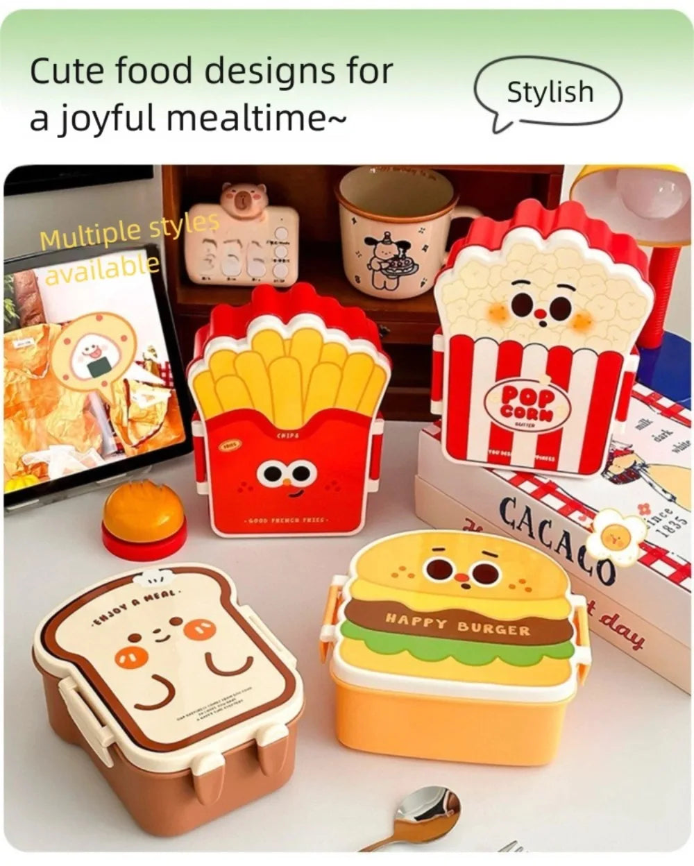 Creative Cartoon Bento Box Hamburger French Fries Divided