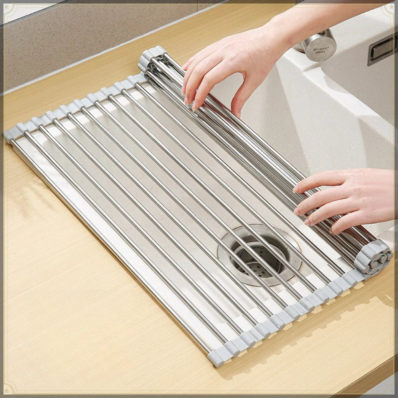 Roll Up Sink Drain Rack Stainless Steel Foldable