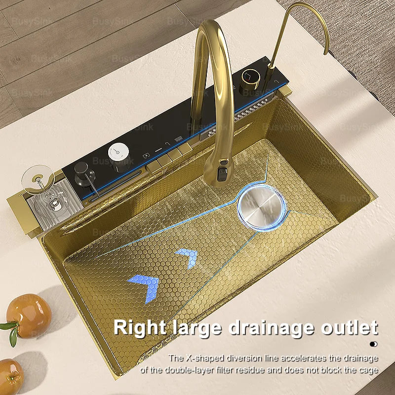 Stainless Steel Golden Sink Waterfall Outlet Slot Piano