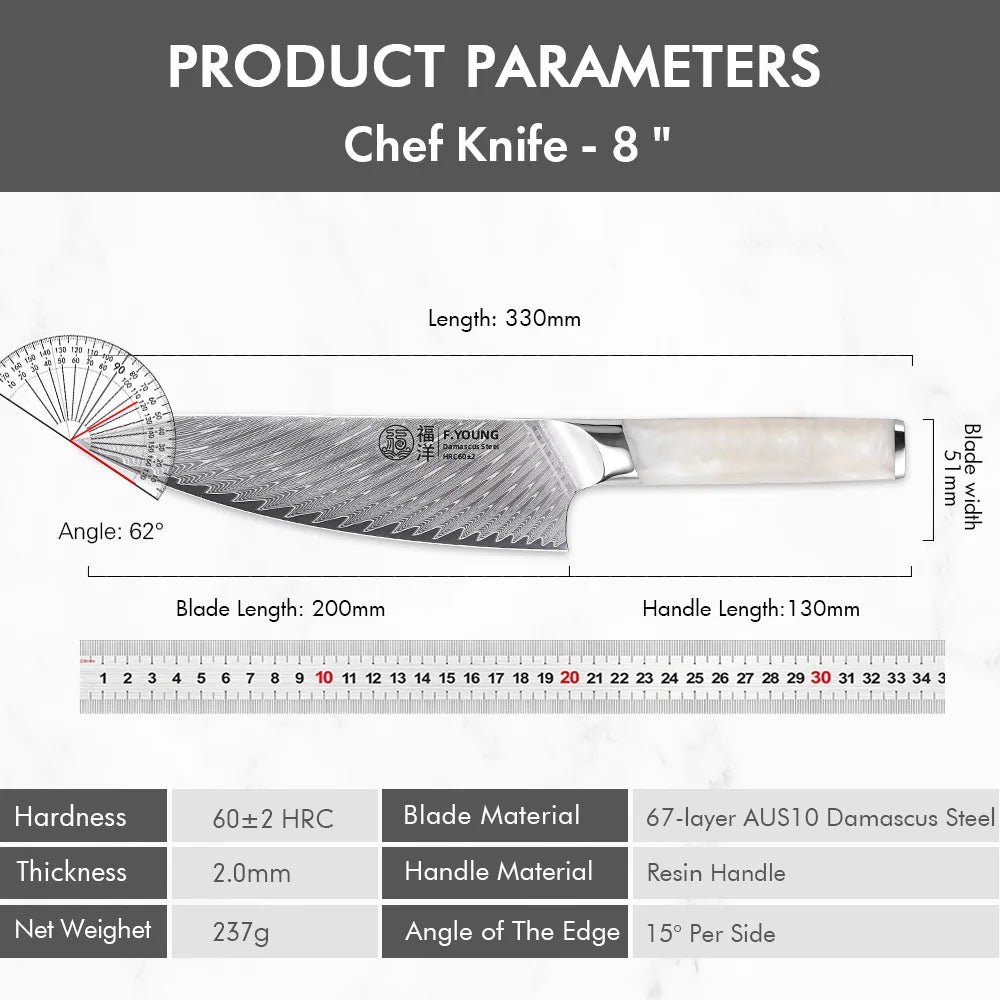 Young Japanese Chef Knife Damascus Steel Professional Knives