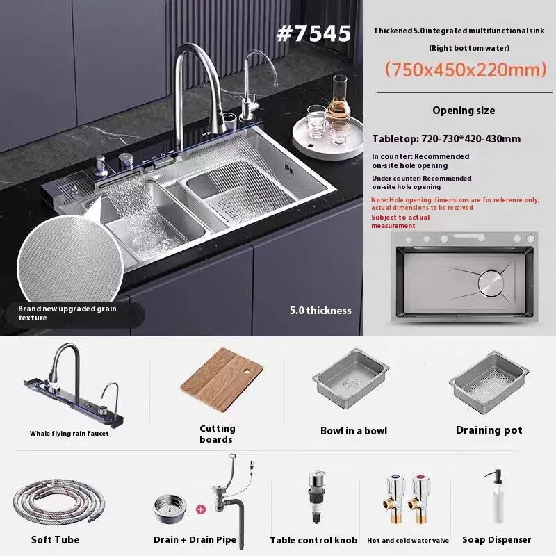 Waterfall Stainless Steel Sink Digital Display Faucet Wash