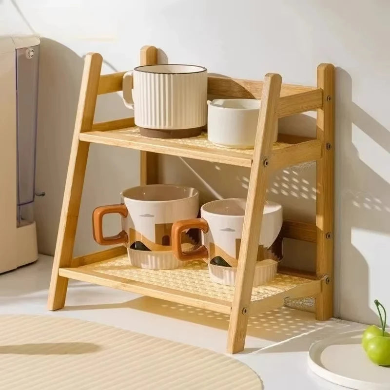 2-Tier Retro Bamboo Storage Shelf - Stable Countertop