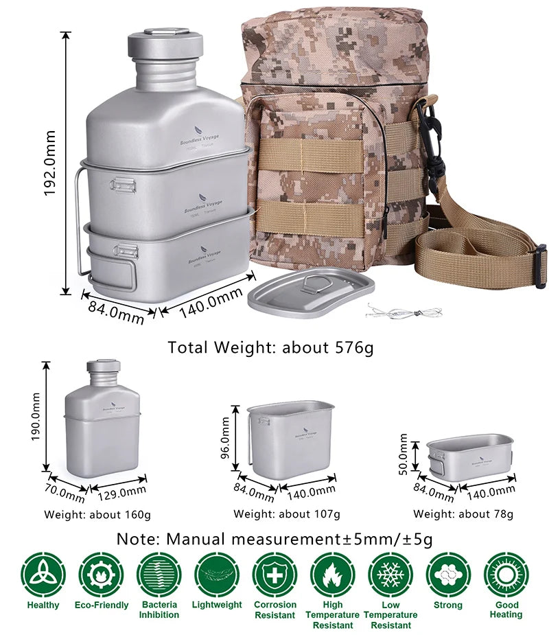 Boundless Voyage Cooking Titanium Military Canteen Bottle Outdoor