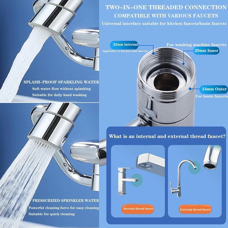 1pc 1080 Swivel Stainless Steel Faucet Extender Universal