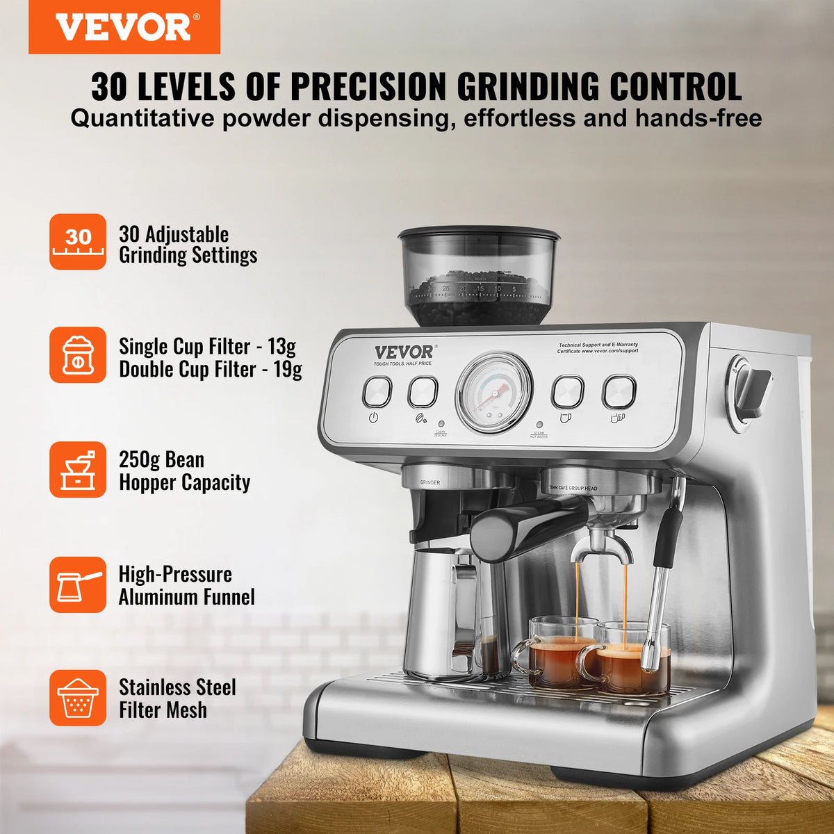 Succebuy Espresso Machine Grinder 15 Bar Semi-Automatic Espresso
